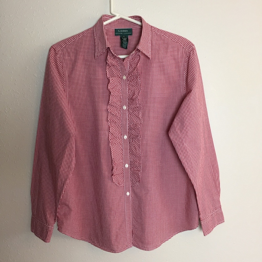 Ralph Lauren ruffle front long sleeve button down